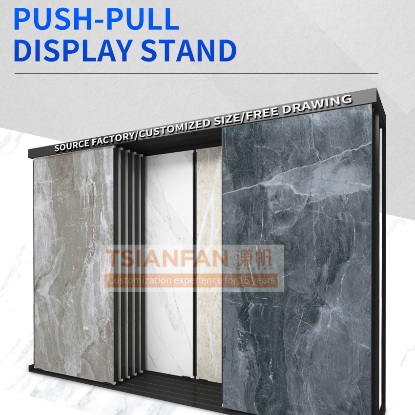 Ceramic tile large push pull display rack tile slab level push pull display