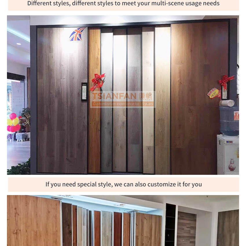 Large solid wood floor push pull display stand horizontal sliding display