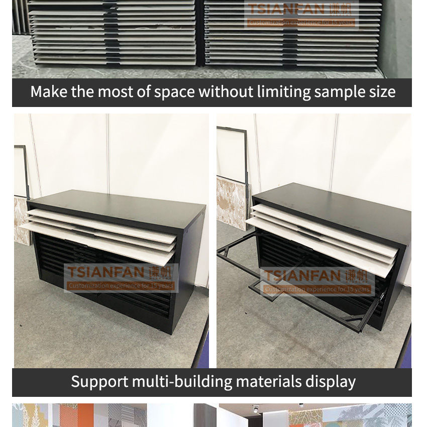 Tile Stone drawer display cabinet push pull sliding display case