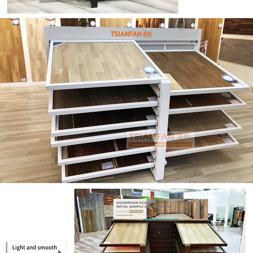 Solid wood floor slab sliding push pull display Steel Shelf