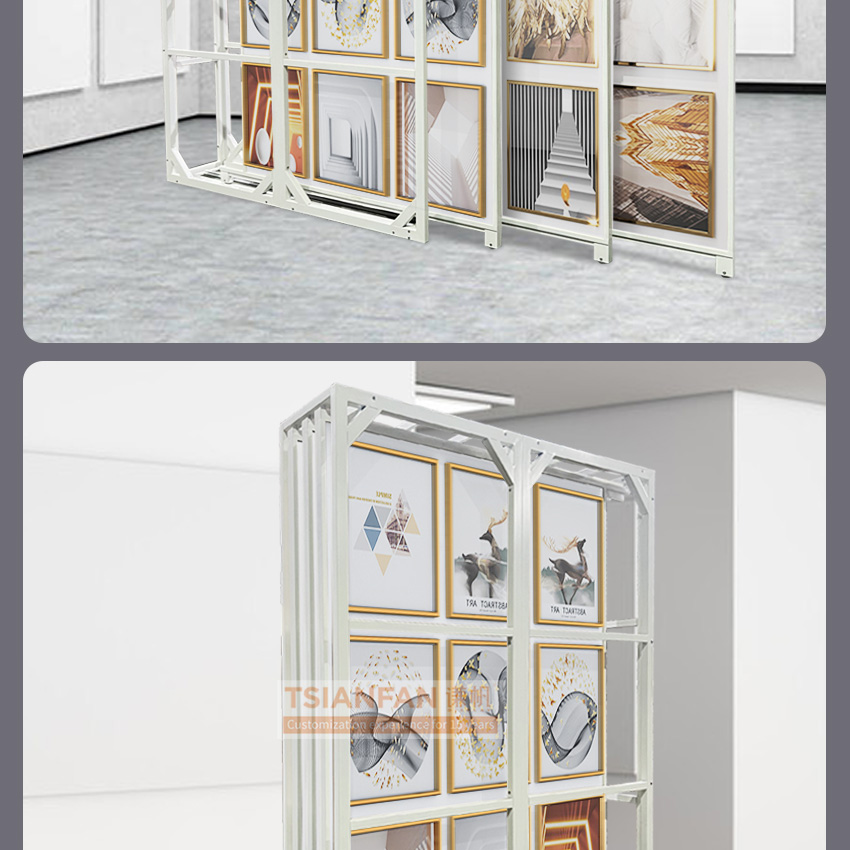 New design showroom photo frame metal for Detachable art painting display rack
