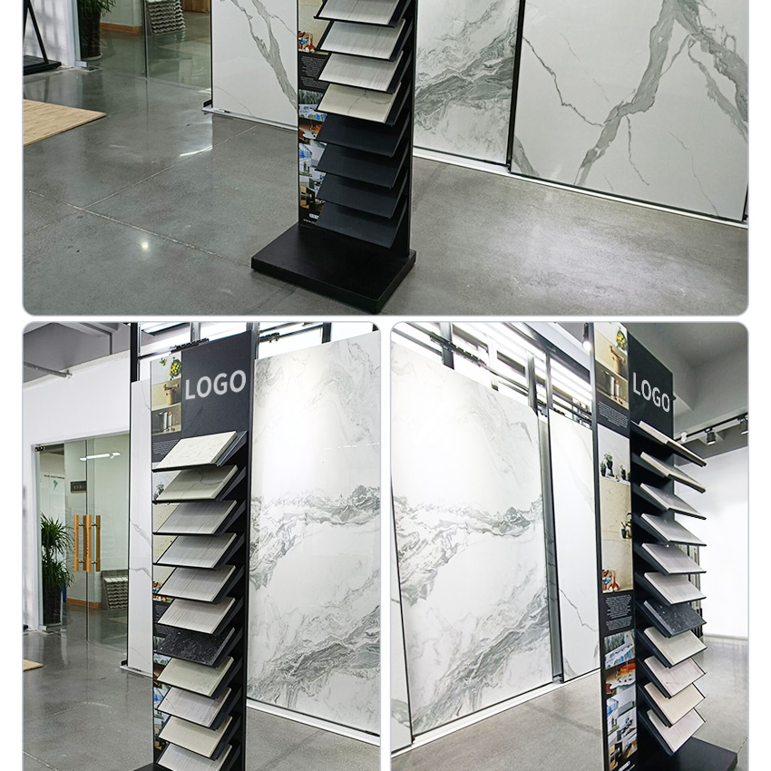 Marble Ceramic Tile Quartz Floor Display Stand Showroom Steel Stone