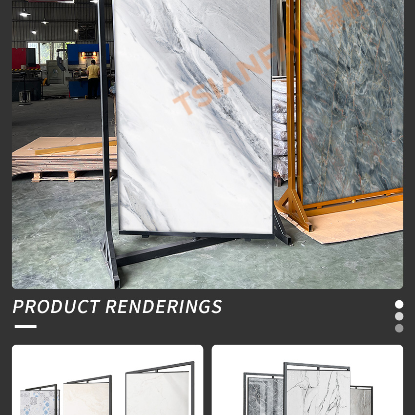 Large tile board display rack factory showroom metal sample panel granite stone slab rock