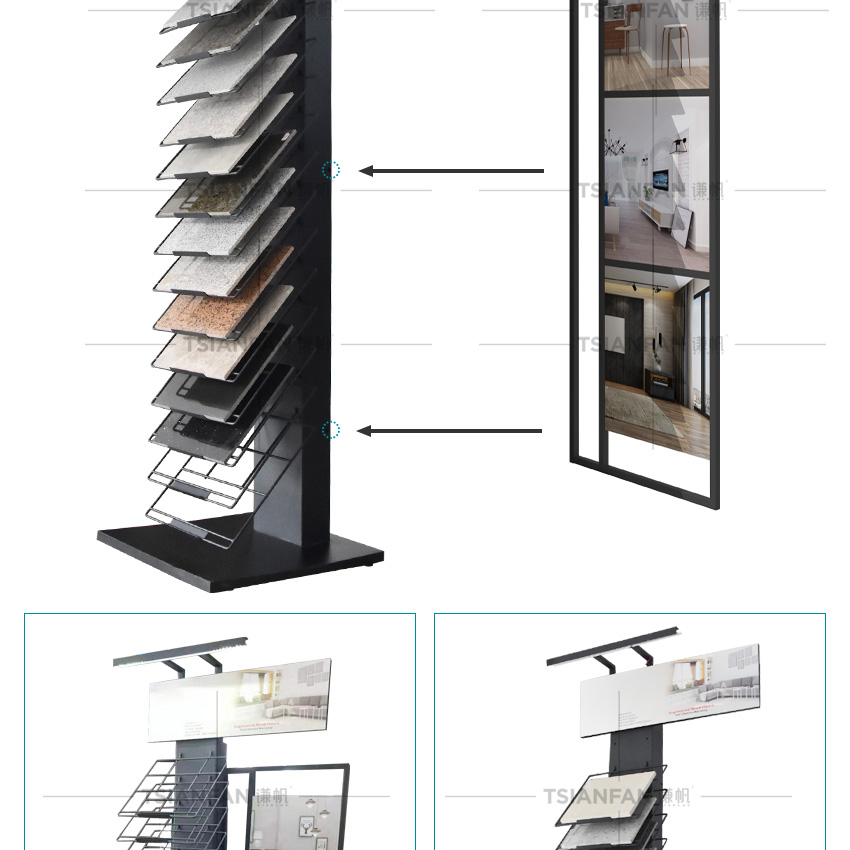 Showroom design Quartz Marble Wooden Tile stone Floor Display Stand
