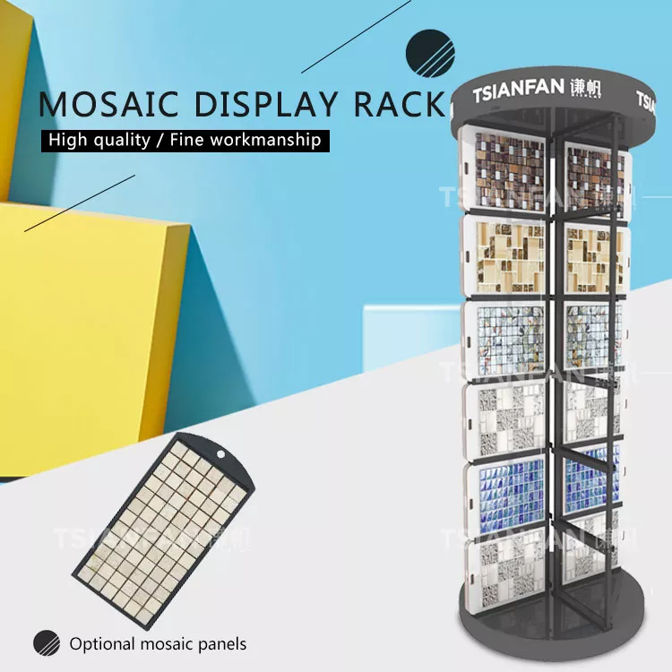 Mosaic Tile Stand Display Rotatable Roll Metal Floor Stand Indoor Exhibition Hall China Factory