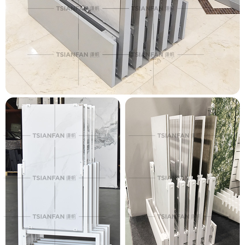 Solid wood floor push pull display rack Tile Marble Quartz sliding stand