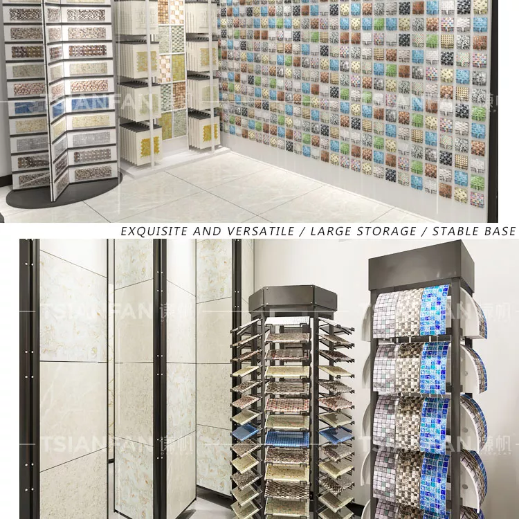 Mosaic Tile Stand Display Rotatable Roll Metal Floor Stand Indoor Exhibition Hall China Factory