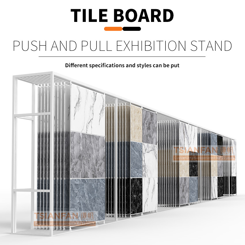 Large ceramic tile display wall push pull display sliding stand
