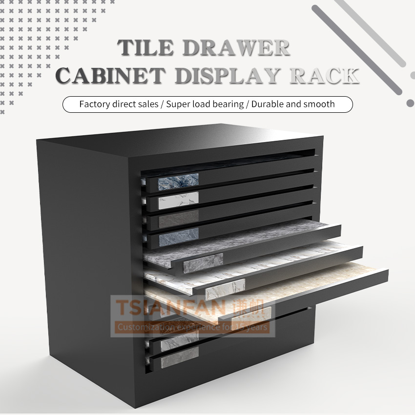 drawer display Cabinet Tile Marble pattern sliding metal display rack
