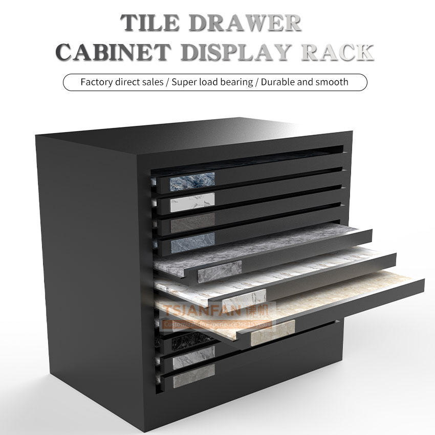 Drawer display Cabinet Tile Marble pattern sliding metal display rack