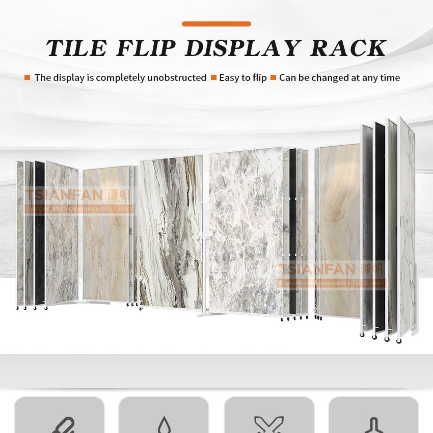 large tile page turning sliding display rack metal flooring rack