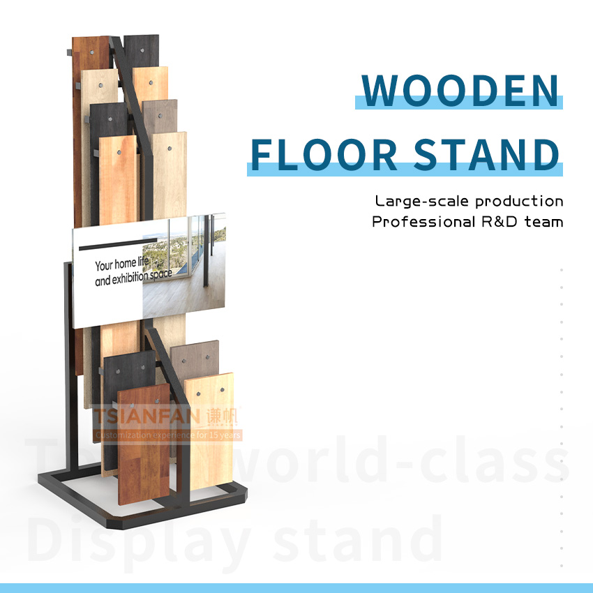 Factory wholesale solid wood floor display metal frame Hardwood floor landing rack