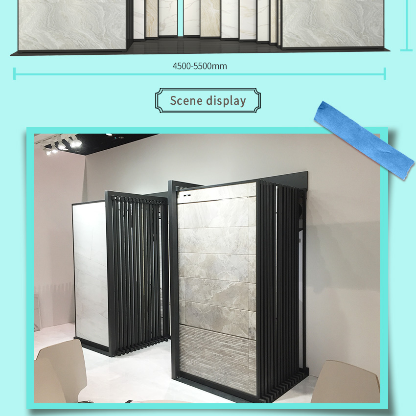 New showroom custom push pull display rack large tile sliding marble slab flooring display rack