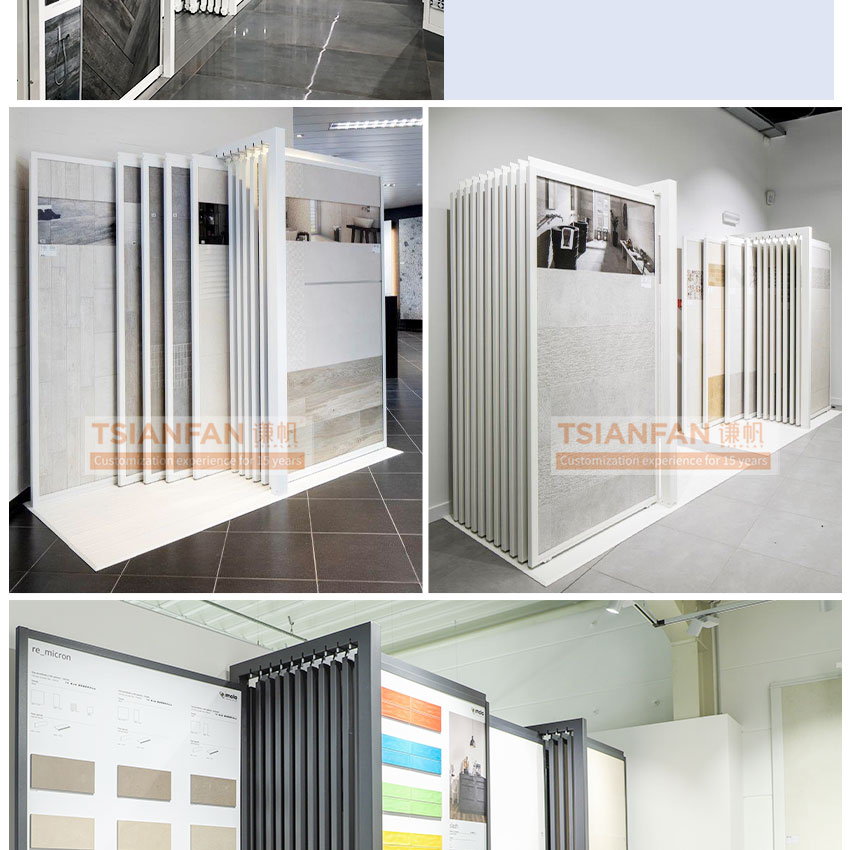 2023 new sliding partition granite marble tile display shelf