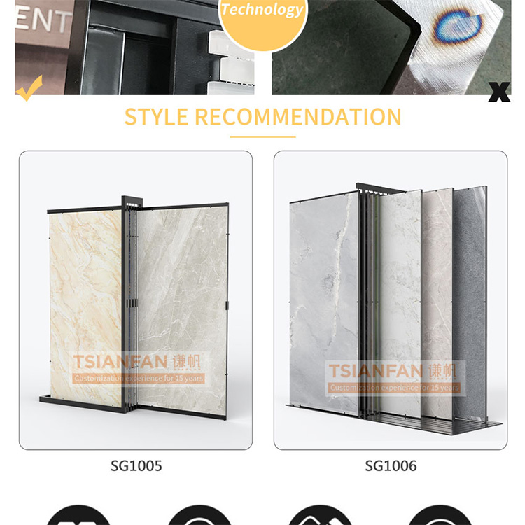 Custom fashion vertical push-pull tile display rack