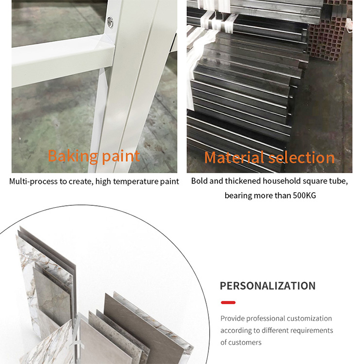 Customize Large tile marble slab page turning sliding display rack metal flooring rack