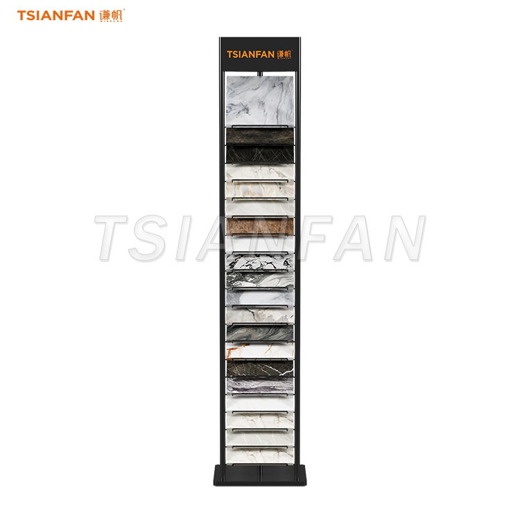 SRL004-Quartz showroom fixture stone merchandise black stand display stand idea