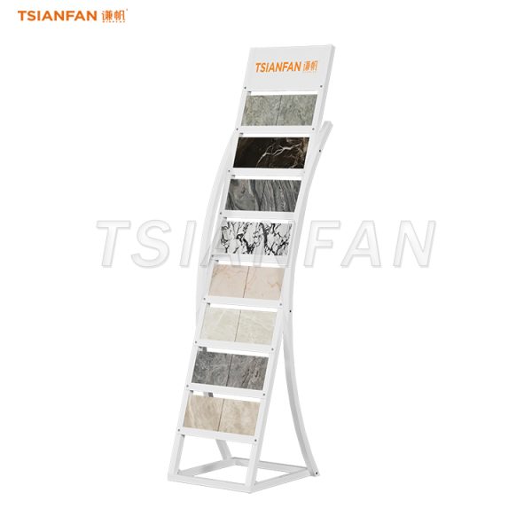 white stone display rack